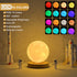Magnetic levitating moon lamp displaying 16 color options, remote control, and adjustable features in a cozy setting.