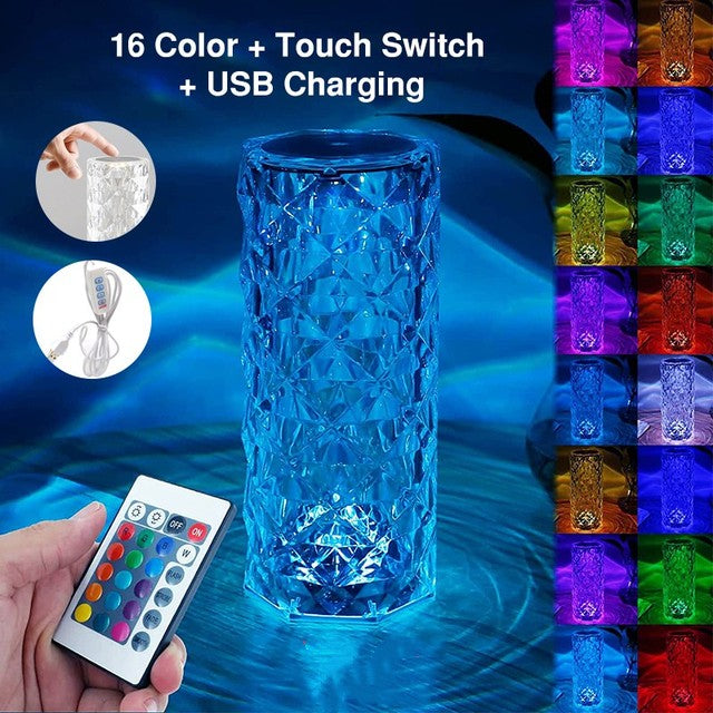 16 Colors LED Crystal Rose Lamp romantic gift